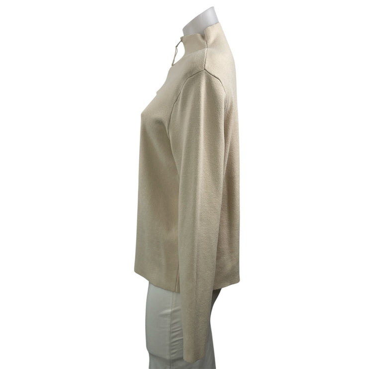 MNG Mango Women's Beige Knit Mock Neck 1/4 Zip Long Sleeve Sweater Top Size XL