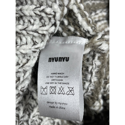 Nyunyu Women's Beige Knit Short Sleeve Round Neck Sweater Crop Top One Size