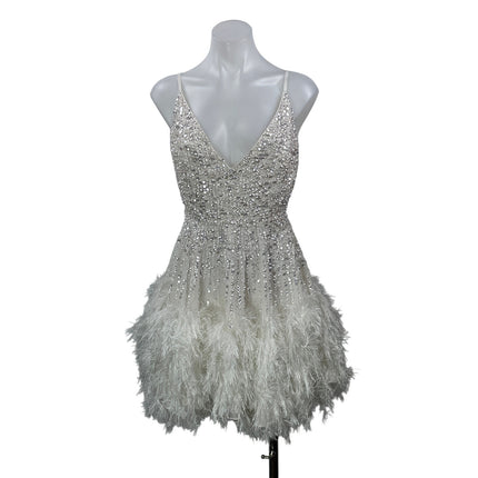 ASOS Edition Women's White Sleeveless Sequin Faux Feather Camisole Mini Dress 0