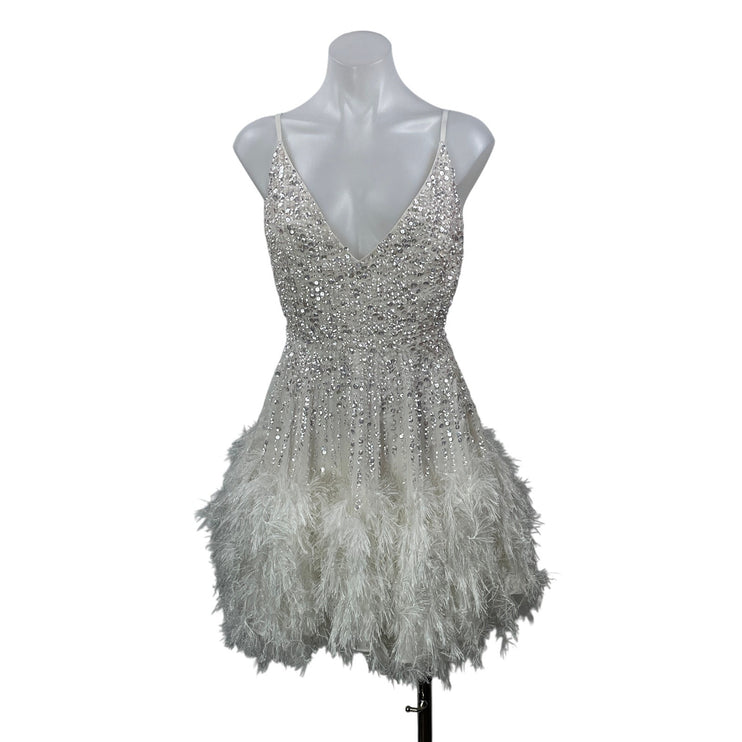 ASOS Edition Women's White Sleeveless Sequin Faux Feather Camisole Mini Dress 0