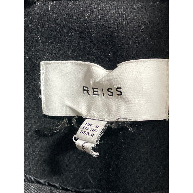 Reiss Mia Wool Women's Black Long Sleeve Stand Up Collar Wrap Over Coat Jacket 4