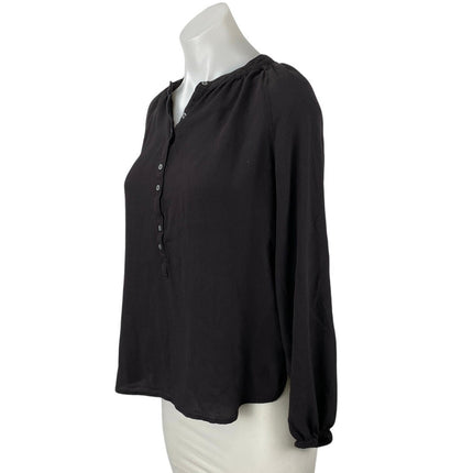 J.Crew Women's Black Shirred V-Neck Button Front Long Sleeve Blouse Top Size XS