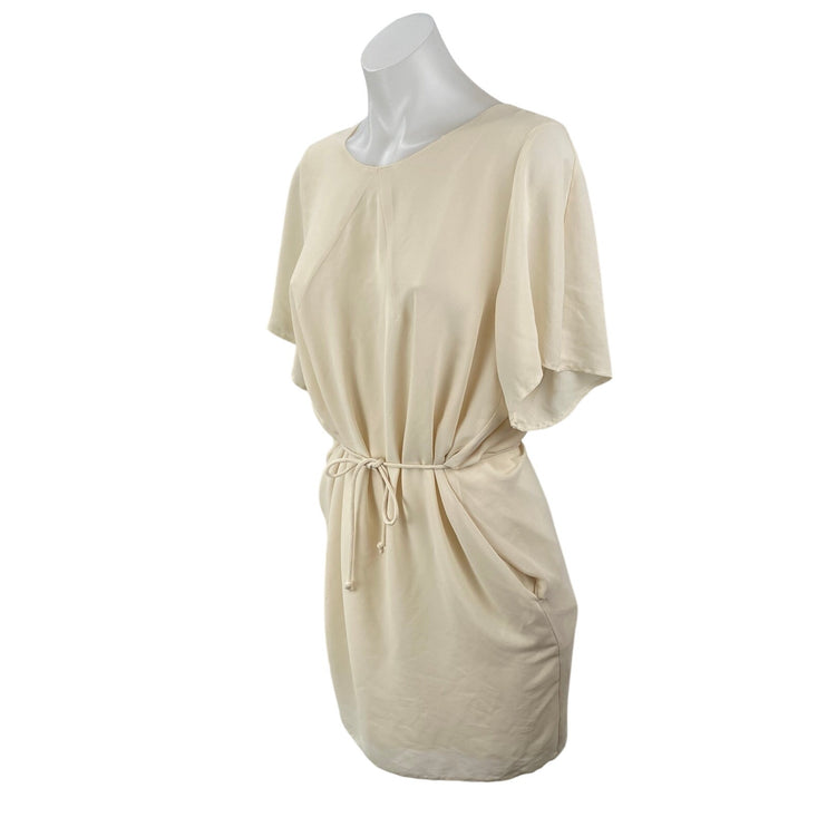 Acne Women's Light Beige Short Sleeve Tie Waist Mini Day Shift T-Shirt Dress 36