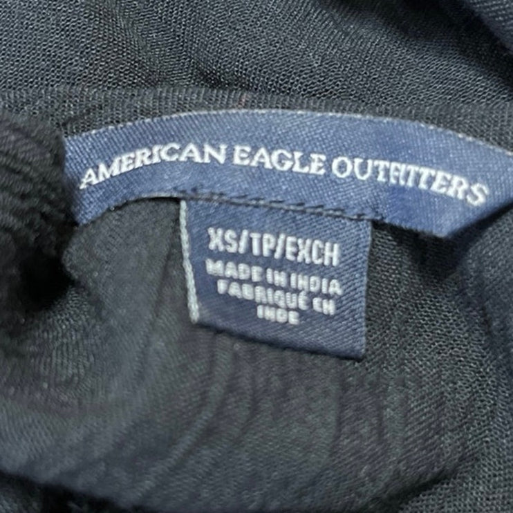 American Eagle Black Floral Embroidered Long Sleeve Cut Out A Line Mini Dress XS