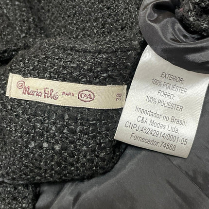 Maria Filo Women's Black Long Sleeves Textured Tweed Zip Up Coat Jacket Size 38