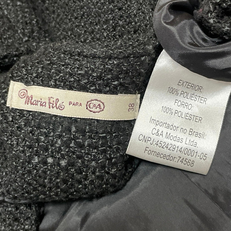 Maria Filo Women's Black Long Sleeves Textured Tweed Zip Up Coat Jacket Size 38
