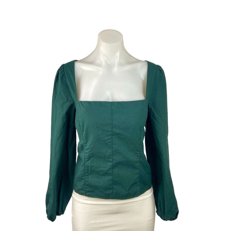 Abercrombie & Fitch Green Square Neck Puff Sleeve Smocked Blouse Top Size M