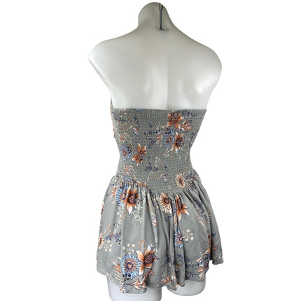Sundays Gray Floral Strapless Sleeveless Ruched Smocked Tube Jumpsuit Romper S