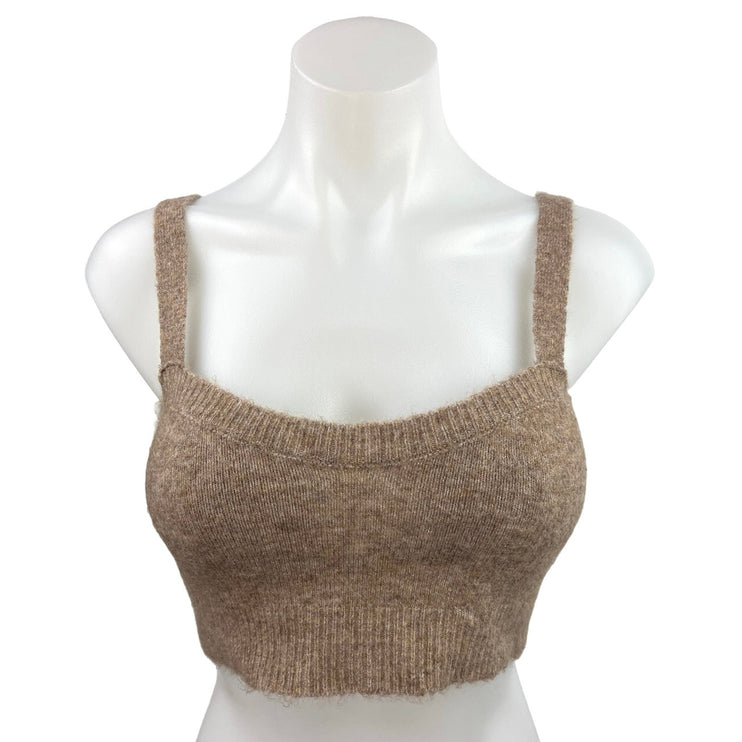 Zara Brown Wool Cozy Knit Sleeveless Strap Cropped Sweater Cami Tank Top Size S