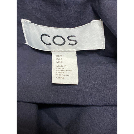 COS Women's Navy Blue Collared Long Sleeve Crop Button Down Shirt Blouse Top 8