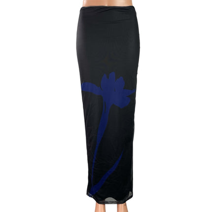 Superdown Women's Black Floral Graphic Print Straight Pencil Maxi Skirt Size S
