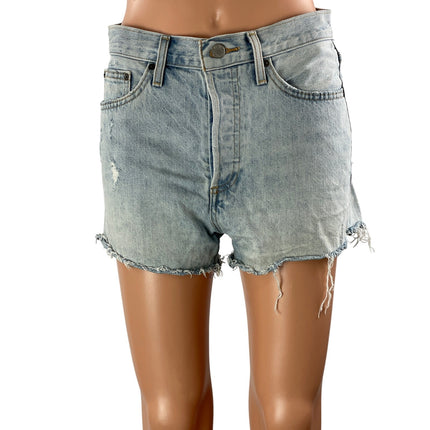 Aritzia Denim Forum The Yoko Blue High Rise Distressed Cut Off Jean Shorts 27