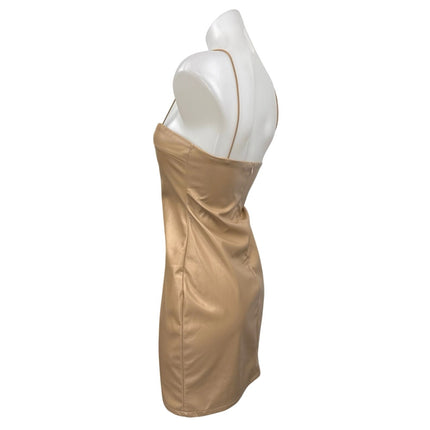 Hey Babe Brown Faux Leather Sleeveless Cami Camisole Mini Bodycon Tank Dress M