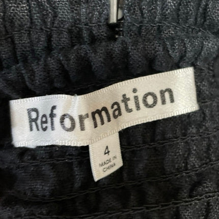 Reformation Balia 100% Linen Black Sleeveless Ruched Fit & Flare Midi Dress Sz 4