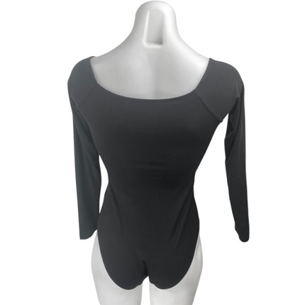 NEW Mangopop Black Long Sleeve Scoop Neck Stretch T Shirt Bodysuit Top Size XS