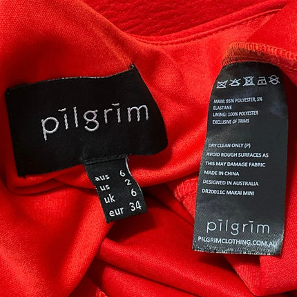 Pilgrim Women's Red One Shoulder Tie Bow Sleeveless Mini Bodycon Dress Size 2