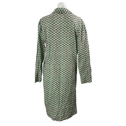 Zara Green Brown Geometric Chevron Tie Slit Midi Cover Up Shirt Dress Size S