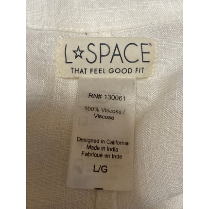 L Space White Collared Long Sleeve Belted Button Down Shirt Jumpsuit Romper Sz L