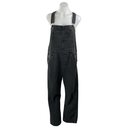 Free People Womens Black Washed Bib Straight Leg Denim Jean Overalls Jumpsuits M