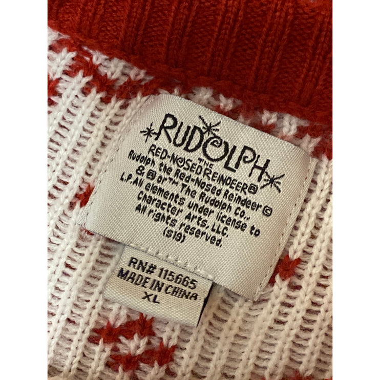 Rudolph Women's Red Reindeer Fair Isle Christmas Long Sleeve Sweater Top Size XL
