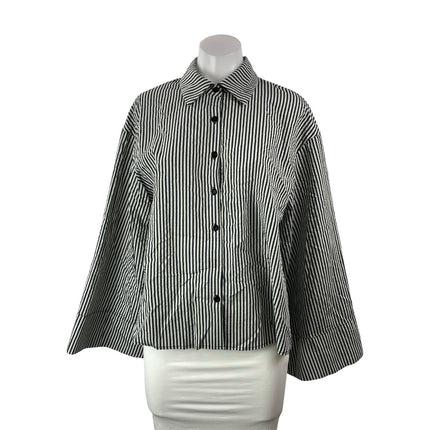 MISSGUIDED Womens Black White Striped Long Bell Sleeves Button Down Shirt Top XS