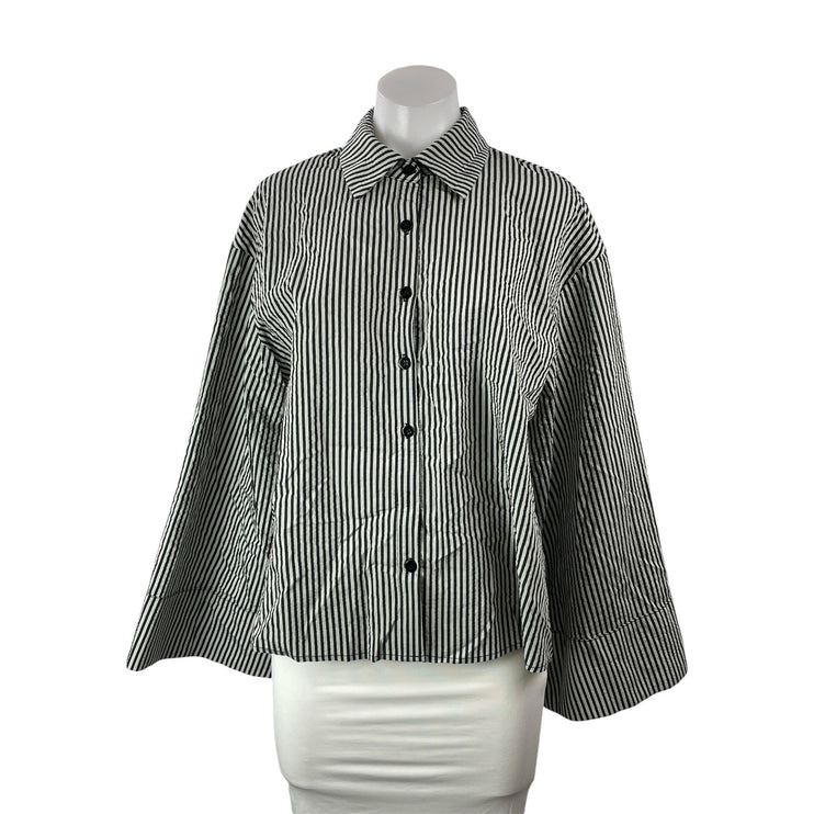 MISSGUIDED Womens Black White Striped Long Bell Sleeves Button Down Shirt Top XS
