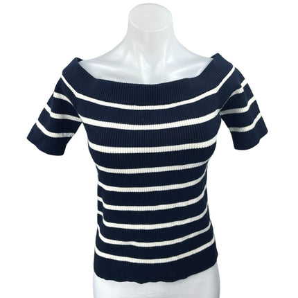 Sunday Stevens Navy Blue White Off The Shoulder Striped Knit Sweater Top Size L