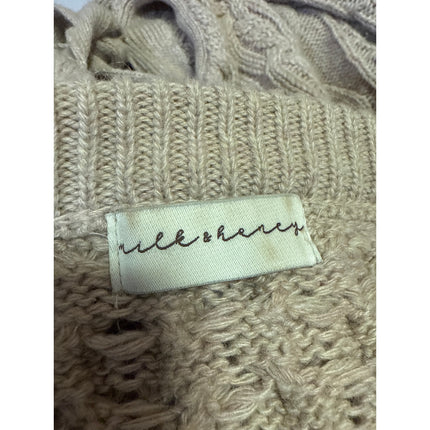 Milk & Honey Women's Brown Wool Cable Knit Tie Back Long Sleeve Sweater Top M/L
