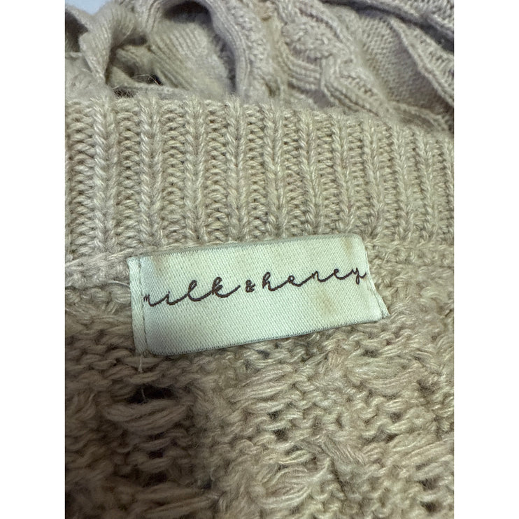Milk & Honey Women's Brown Wool Cable Knit Tie Back Long Sleeve Sweater Top M/L
