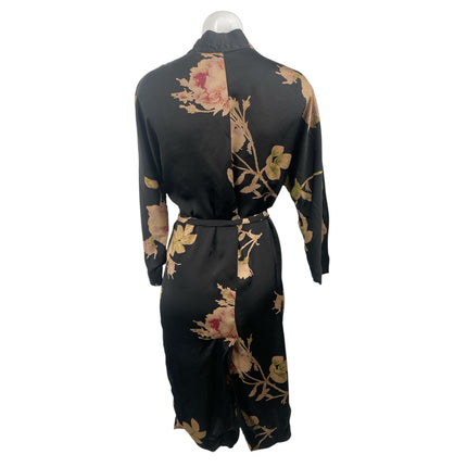 Aritzia Wilfred Black Floral Tie Waist Long Sleeve Belted Midi Robe Sleepwear S