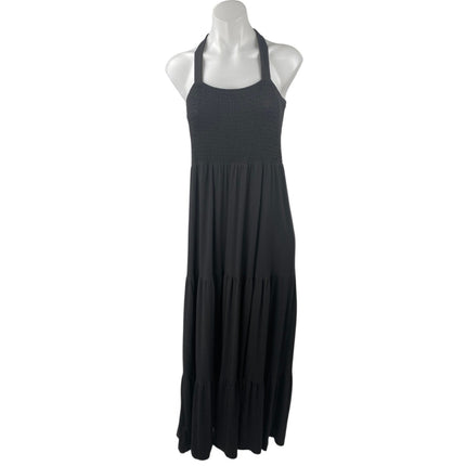 Ann Taylor Loft Women's Black Sleeveless Smocked Tiered Maxi A-Line Tank Dress M