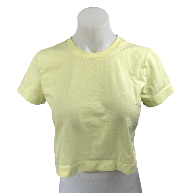 Zara Women's Yellow Short sleeve Crew Neck Slim Fit Crop Tee T-shirt Top Size M
