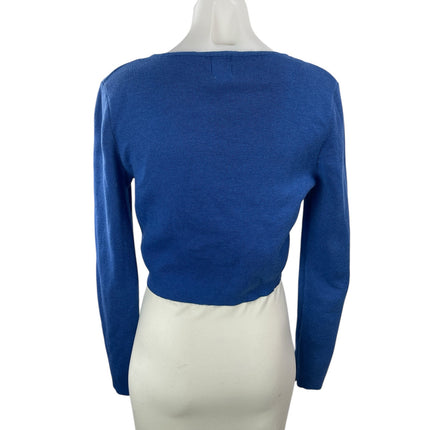 Princess Polly Women's Blue Knit Long Sleeve Button Up Crop Cardigan Sweater 8