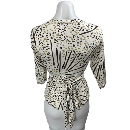 Banana Republic White Multicolor Print V-neck 3/4 Sleeve Wrap Blouse Top Size S