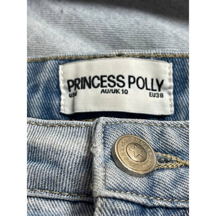 Princess Polly Blue High Waisted Light Wash Baggy Wide Leg Denim Jeans Pants 6