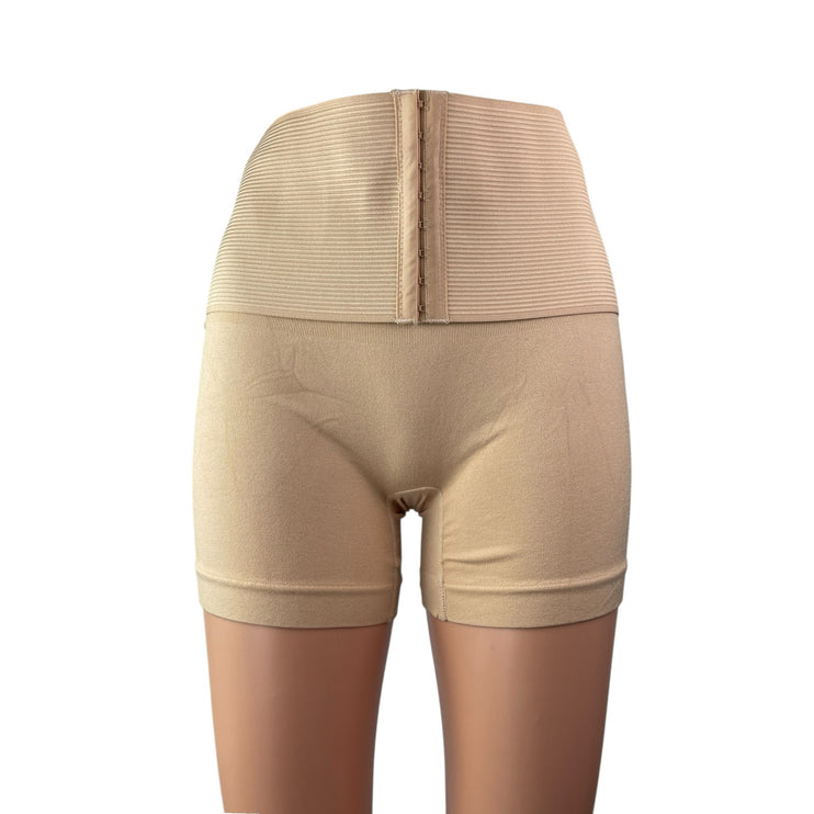 Women's Beige High Rise Waist Trainer Tummy Control Girdle Shapewear Shorts S/M