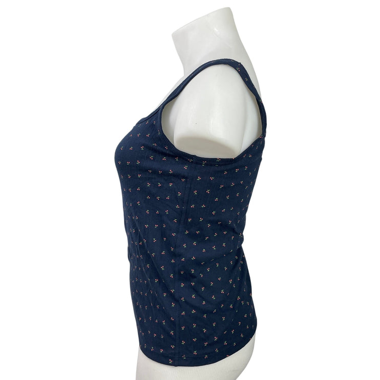 Uniqlo Women's Navy Blue Sleeveless Floral Square Neck Pointelle Tank Top Sz XL