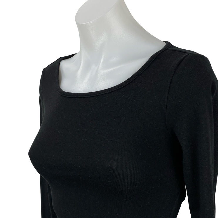 Commense Women's Black Scoop Neck Long Sleeve Back Cut Out Peplum Blouse Top XS