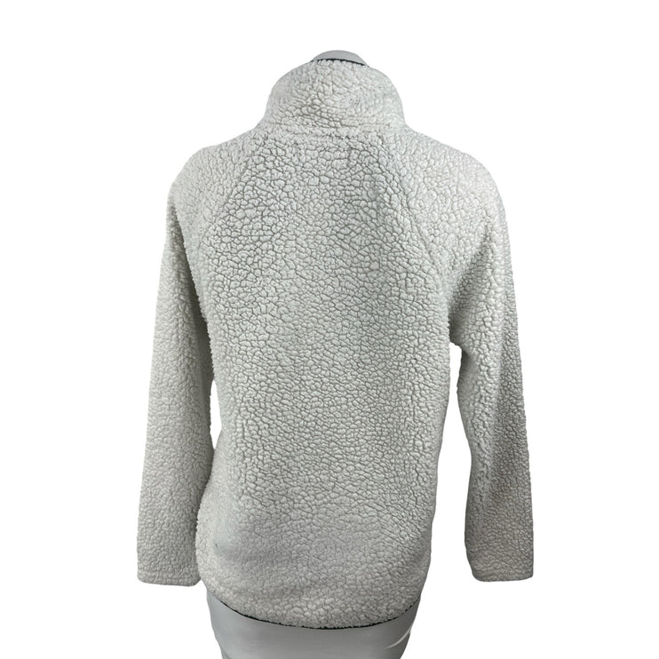 Abercrombie & Fitch White Green Quilted Faux Sherpa Snap Sweater Top Size S