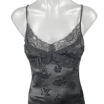 MOTEL Coti Black Floral Lace Silk Satin Cami Camisole Bodycon Tank Dress Size XS