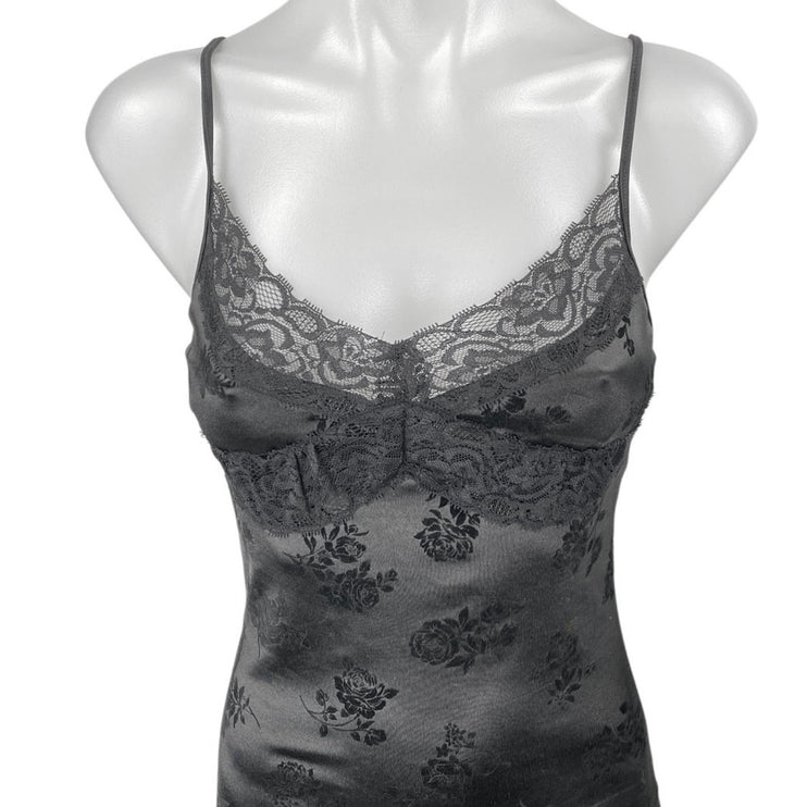 MOTEL Coti Black Floral Lace Silk Satin Cami Camisole Bodycon Tank Dress Size XS
