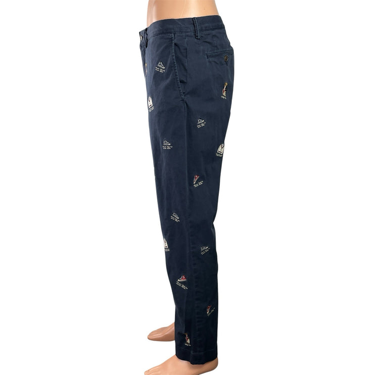 Polo Ralph Lauren Men's Navy Blue Embroidered Straight Trousers Pants Sz 34x30
