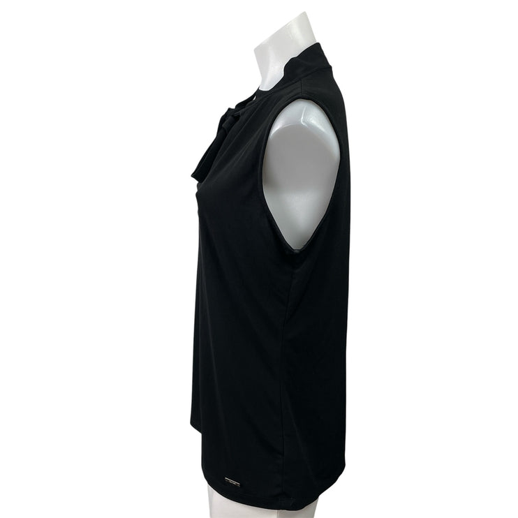 Tahari Women's Black Tie Neck Bow Sleeveless Tank Shirt Work Blouse Top Size L