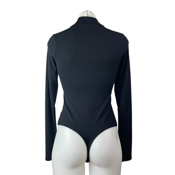 Abercrombie & Fitch Womens Black Long Sleeve Mock Neck Thong Bodysuit Top Sz XS