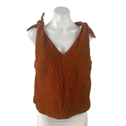 Salvage Cloth Rust Brown Velvet Velour Sleeveless Tie V Neck Tank Blouse Top S
