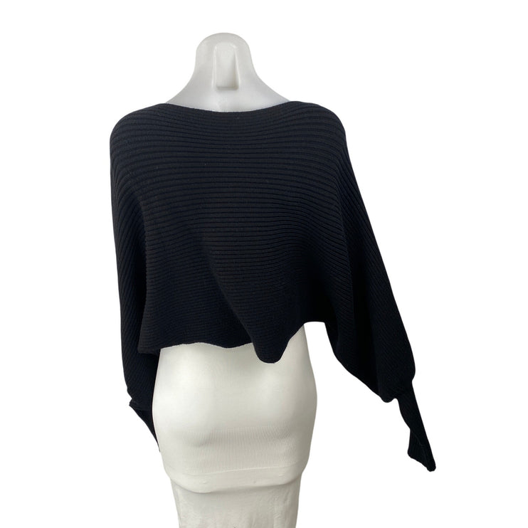 Zara Women's Black Boat Neck Ribbed Knit Batwing Sleeve Boxy Sweater Top Size S