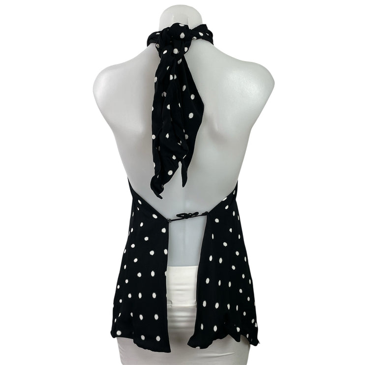 Zara Womens Black Polka Dots Sleeveless Halter Neck Open Back Blouse Tank Top XS