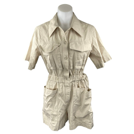 Urban Revivo Beige Short Sleeve Utility Button Up Shirt Romper Shorts Size 6