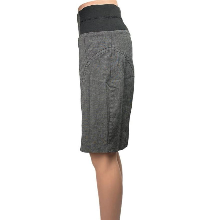 Arden B Black Gray High Waisted Elastic Waist Back Slit Mini Pencil Skirt Size 6