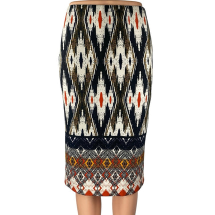 Anthropologie Maeve Multicolor Aztec Tribal Print Knee Length Pencil Skirt Sz S
